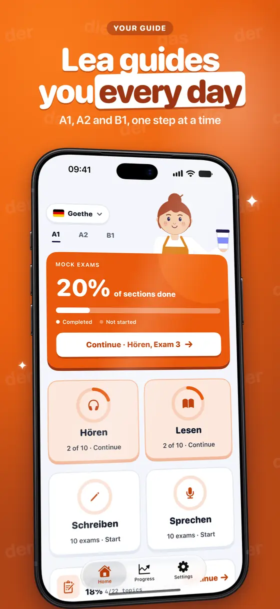 The Lingotivo home screen with the guide Lea.
